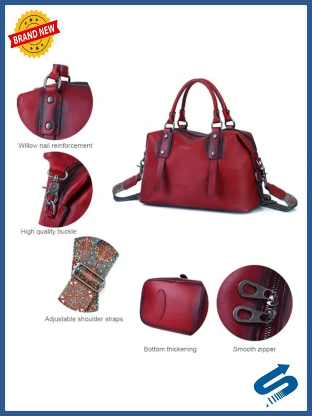 Genuine Leather Retro Satchel Crossbody Tote Bag for Women